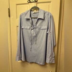 Calvin Klein Periwinkle Top Long Sleeve Tie Closure
